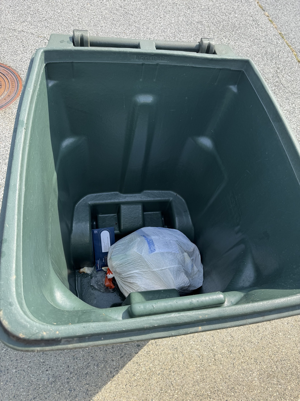 Dirty trash bin before cleaning